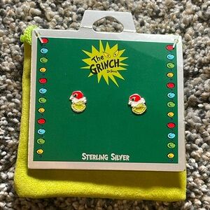 Dr. Seuss’s The Grinch Sterling Silver Merry Grinchmas Grinch Head Stud Earrings